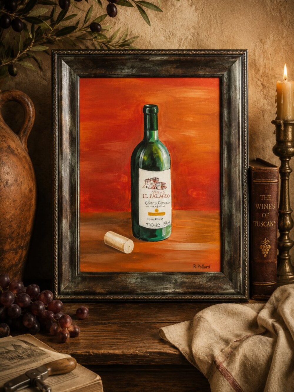 Vintage Signed Vineyard Still Life Framed Painting